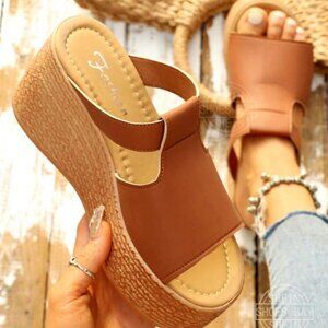 Open toe platform wedge thick bottom and sloping heel
